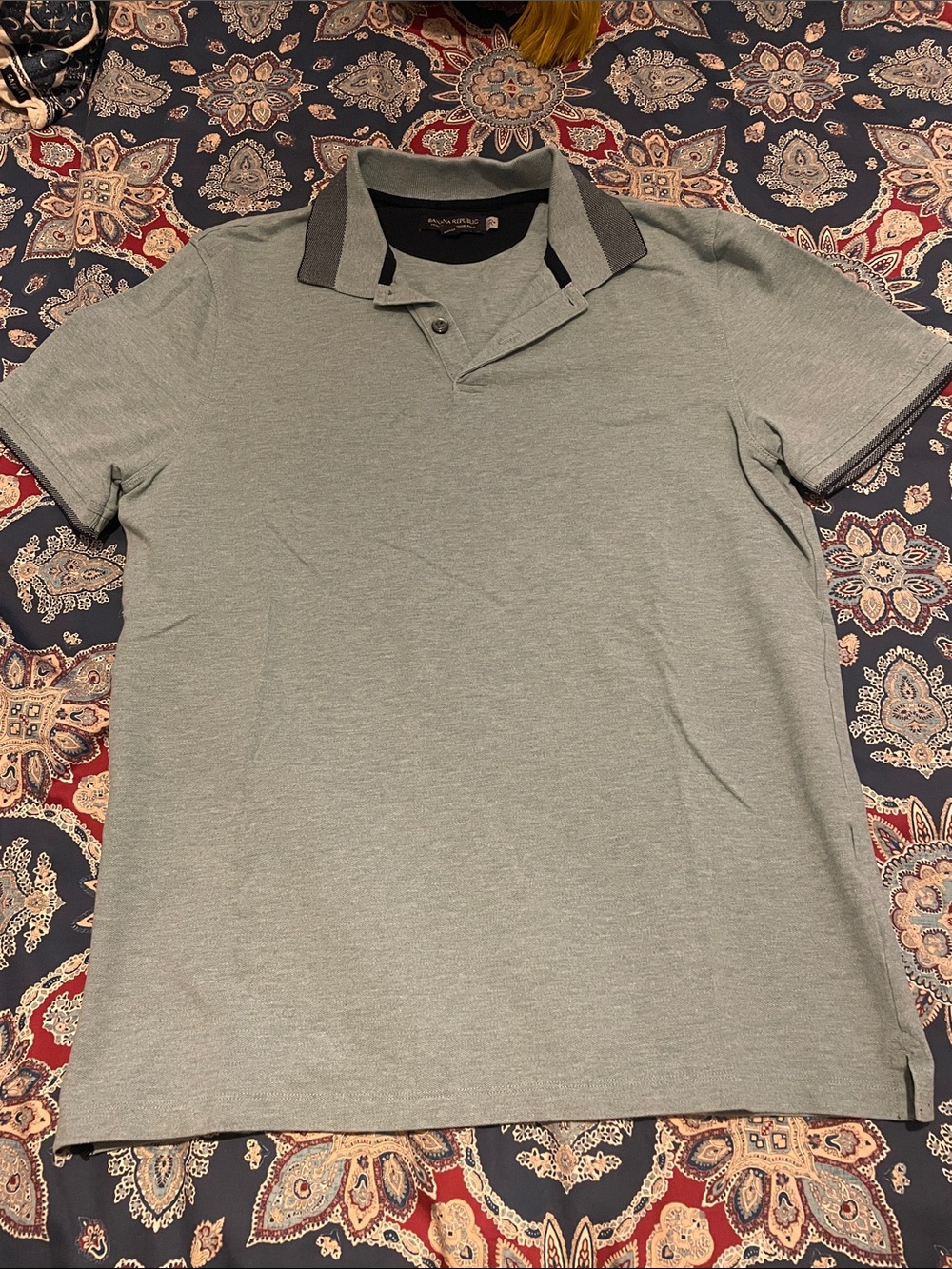 Banana Republic Light Sage Green Polo with Contrast Charcoal Collar